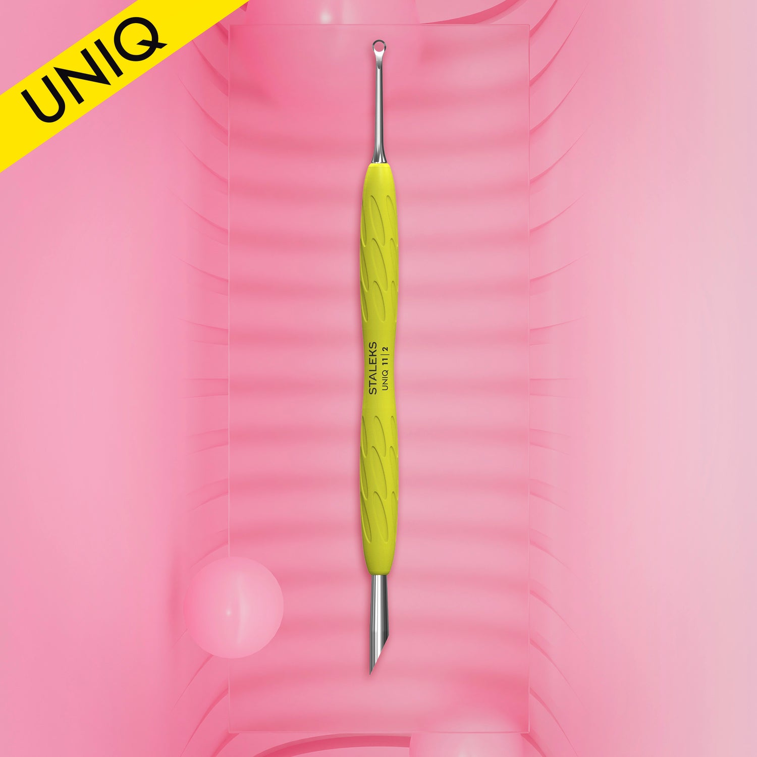 Nagelhautschieber Mit Silikongriff "Gummy" UNIQ 11 TYP 2 (Schräger Schieberr + Ring)